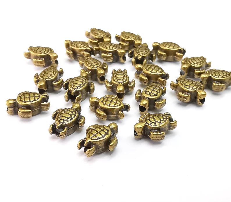 10 Turtle Beads Antique Bronze Plated Beads 9x6mm G29093