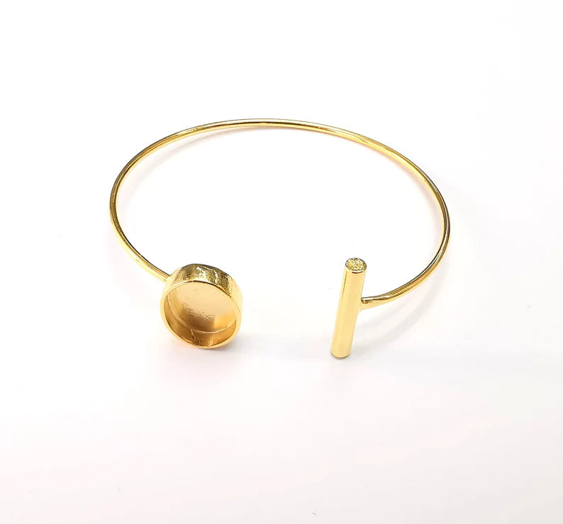 Adjustable Bracelet Bases, Resin Cuff Blank, Cabochon Bezels, Mosaic Mounting, Dry flower Frame, Shiny Gold Plated Brass (14x10mm) G29094