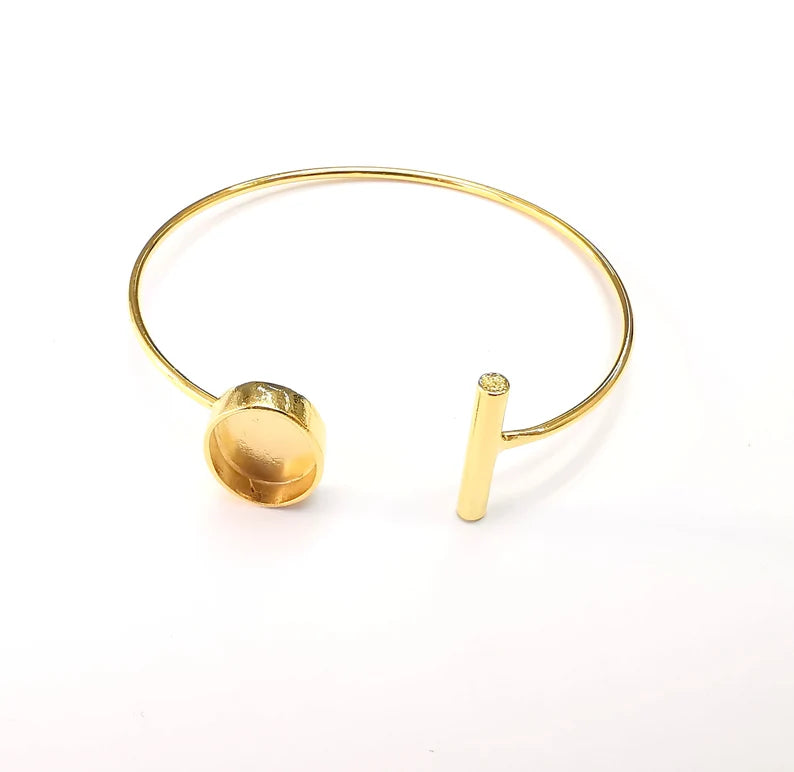 Adjustable Bracelet Bases, Resin Cuff Blank, Cabochon Bezels, Mosaic Mounting, Dry flower Frame, Shiny Gold Plated Brass (14x10mm) G29094