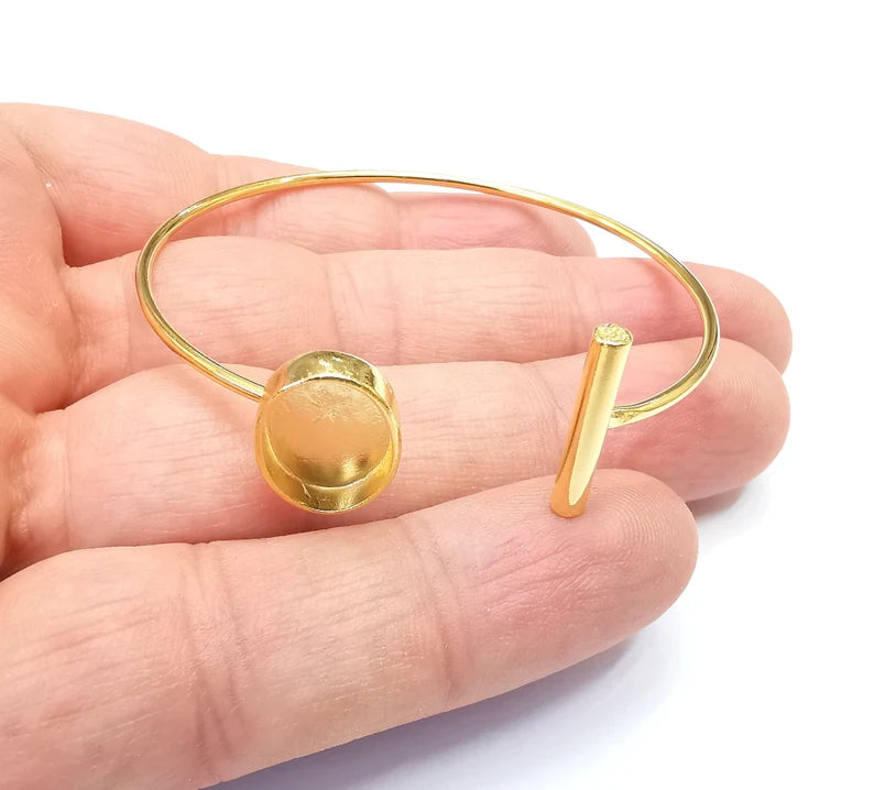 Adjustable Bracelet Bases, Resin Cuff Blank, Cabochon Bezels, Mosaic Mounting, Dry flower Frame, Shiny Gold Plated Brass (14x10mm) G29094