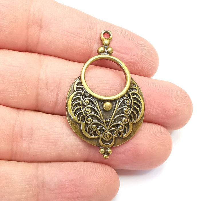 Unique Pattern Dangle Charms, Antique Bronze Plated Charms (44x26mm) G29095