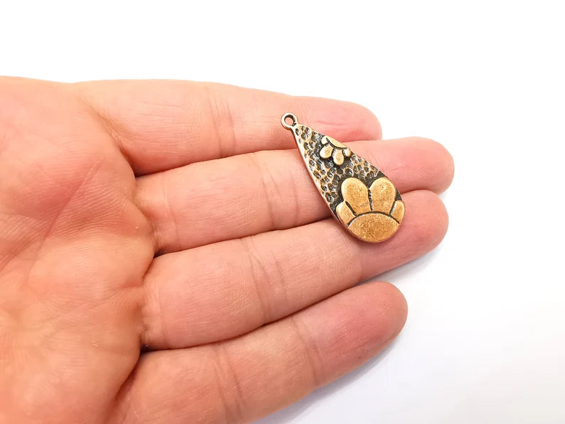 Drop Flower Dangle Charms, Antique Copper Plated Charms (38x17mm) G29105