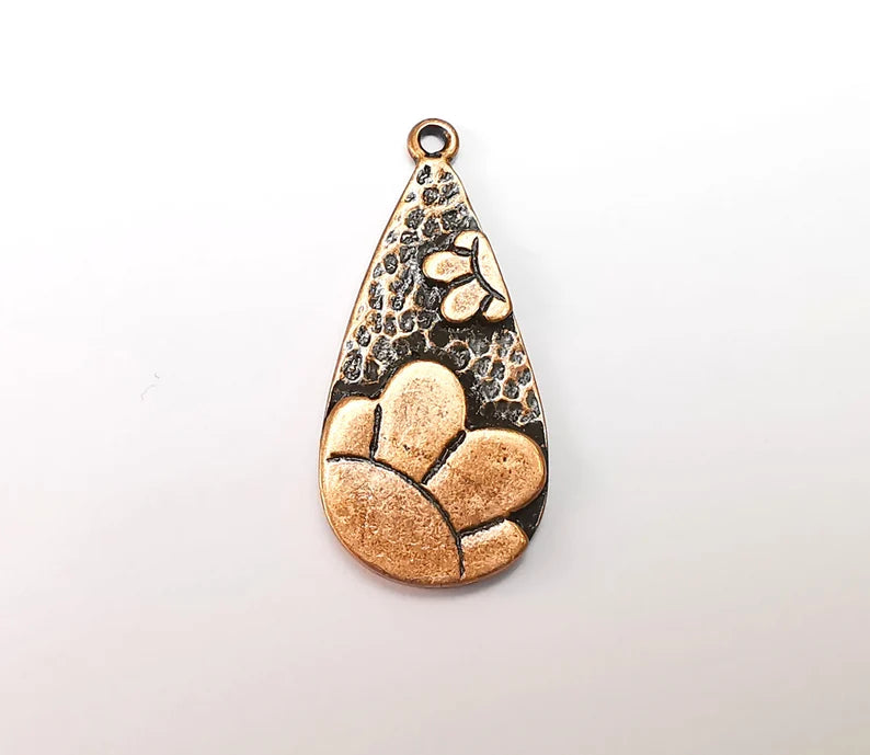 Drop Flower Dangle Charms, Antique Copper Plated Charms (38x17mm) G29105