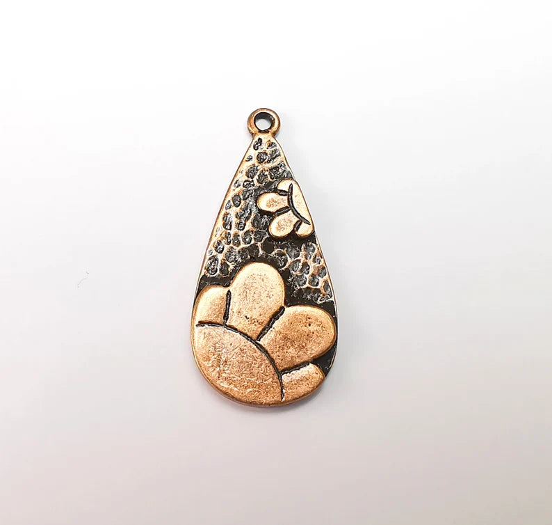 Drop Flower Dangle Charms, Antique Copper Plated Charms (38x17mm) G29105