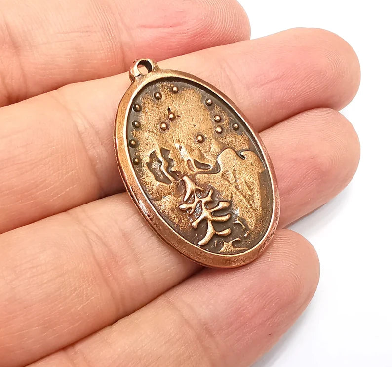 2 Winter Mountain Landscape Pine Tree Oval Pendant Charms Antique Copper Plated Charms (38x35mm) G29106
