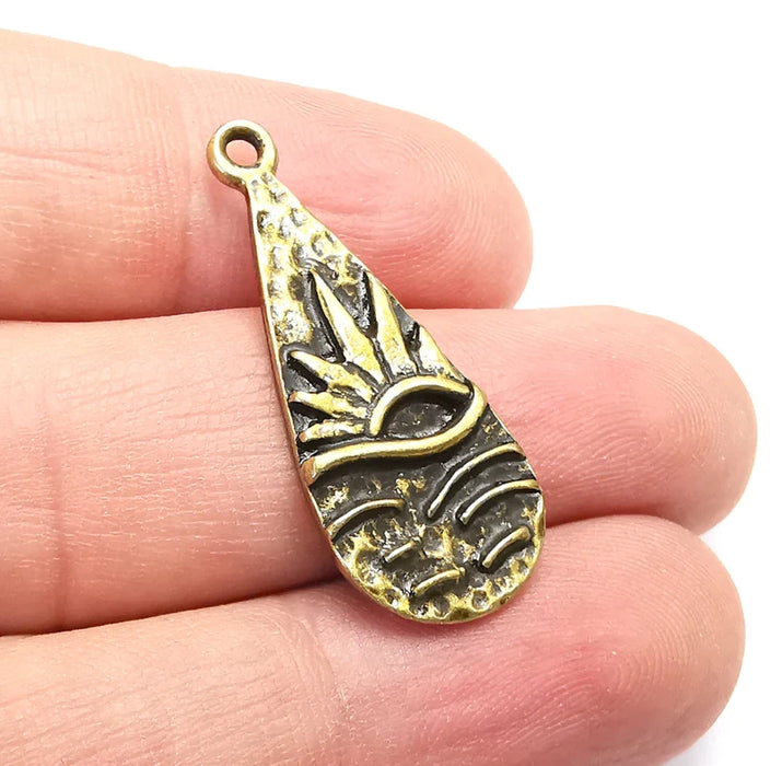 Ocean Sun, Rising Sun, Setting Sun, Antique Bronze Plated Sea Sun Charms (34x14mm) G29111