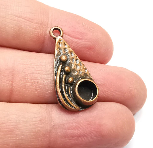 2 Drop with Buds Pendant Bezel, Resin Blank, inlay Mounting, Mosaic Frame Cabochon Base Dry Flower Setting, Antique Copper Plated (6mm) G29112