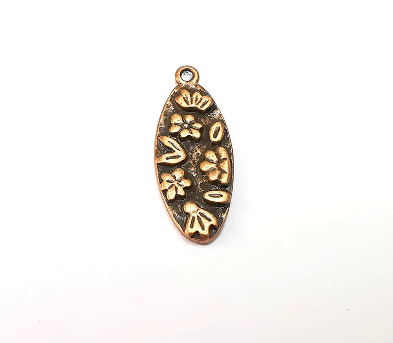 Flower Charms, Leaf Oval Dangle Charms, Antique Copper Plated (34x13mm) G29115