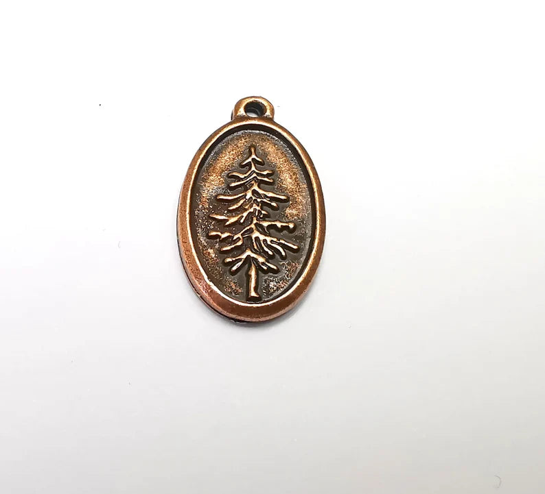 2 Tree Charms Antique Copper Plated Pine Tree DIY Charms, Dangle Earring Component (28x16mm) G29120