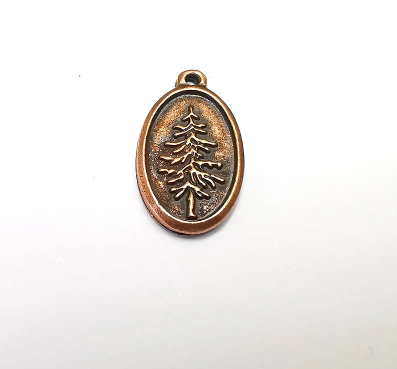 2 Tree Charms Antique Copper Plated Pine Tree DIY Charms, Dangle Earring Component (28x16mm) G29120
