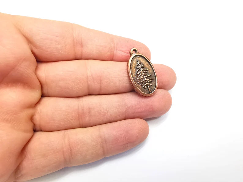 2 Tree Charms Antique Copper Plated Pine Tree DIY Charms, Dangle Earring Component (28x16mm) G29120