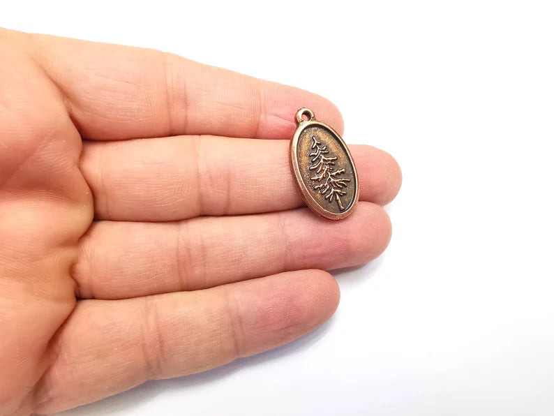 2 Tree Charms Antique Copper Plated Pine Tree DIY Charms, Dangle Earring Component (28x16mm) G29120