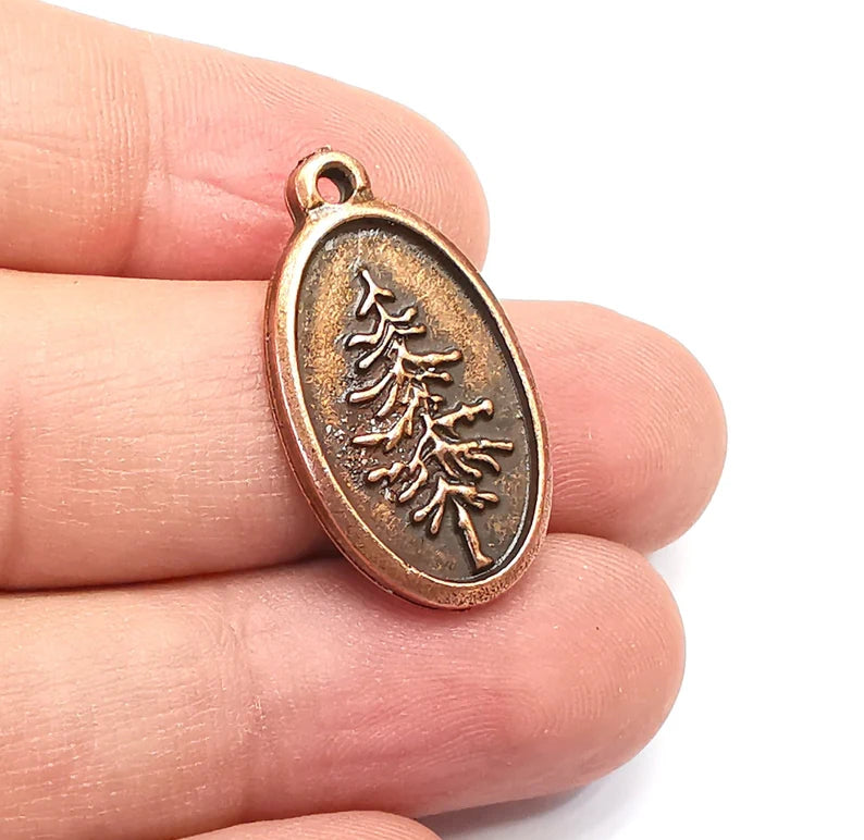 2 Tree Charms Antique Copper Plated Pine Tree DIY Charms, Dangle Earring Component (28x16mm) G29120