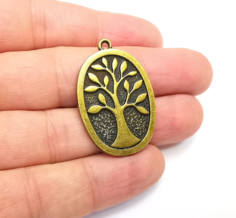 Tree Charms Antique Bronze Plated DIY Charms, Dangle Earring Component (37x25mm) G29121