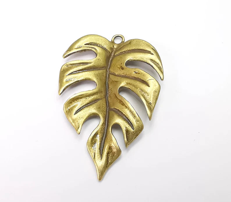 Monstera Leaf Charms Pendant Antique Bronze Plated (59x39mm) G29122