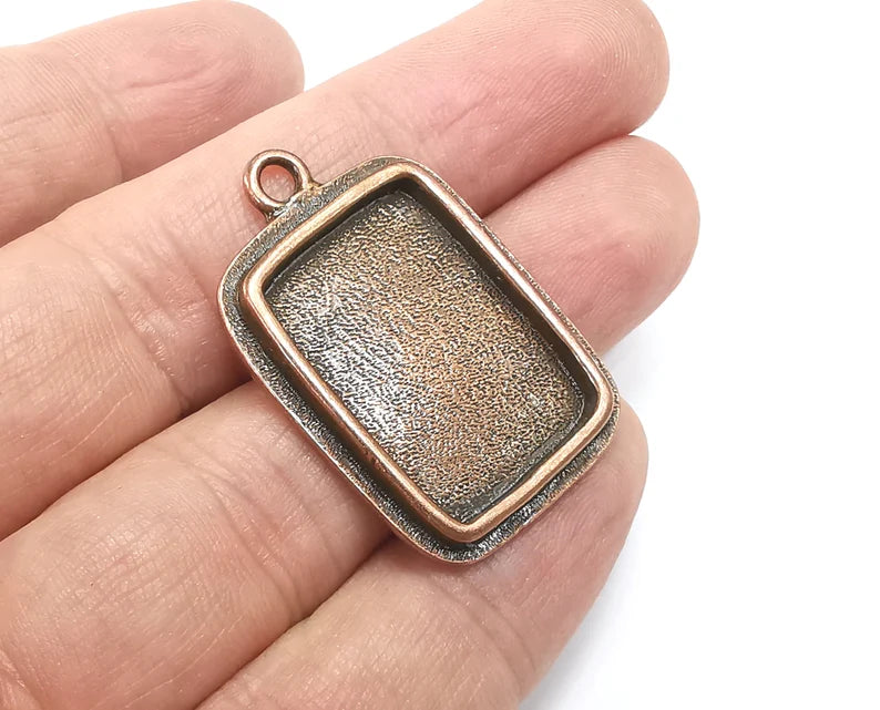 Rectangle Pendant Blanks, Resin Bezel Bases, Mosaic Mountings, Dry flower Frame, Polymer Clay base, Antique Copper Plated (25x18mm) G29127