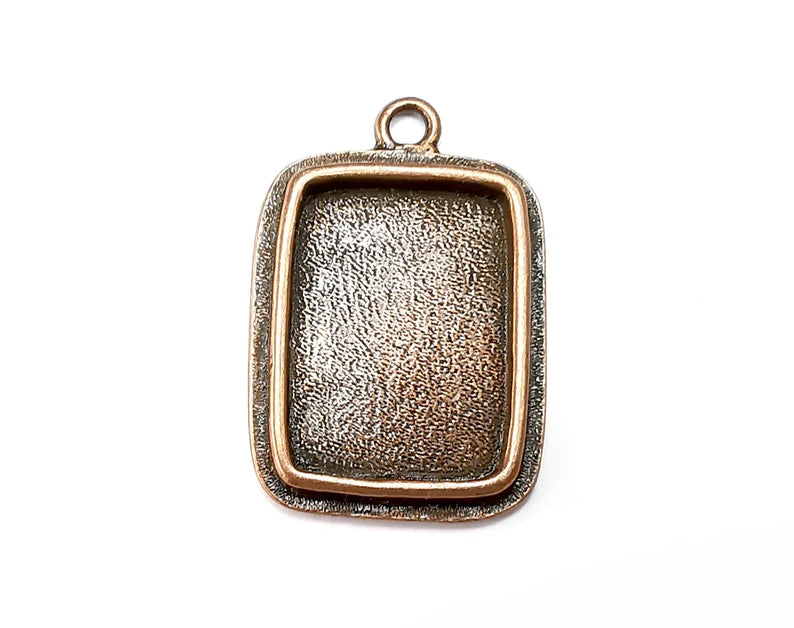 Rectangle Pendant Blanks, Resin Bezel Bases, Mosaic Mountings, Dry flower Frame, Polymer Clay base, Antique Copper Plated (25x18mm) G29127