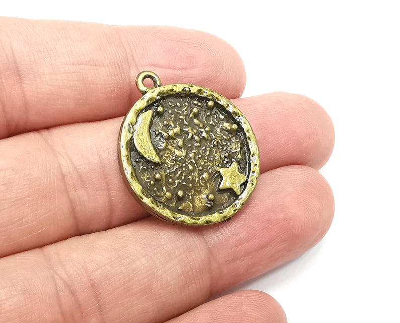 Crescent Star Charms, Moon Pendant Antique Bronze Plated (29x25mm) G29131