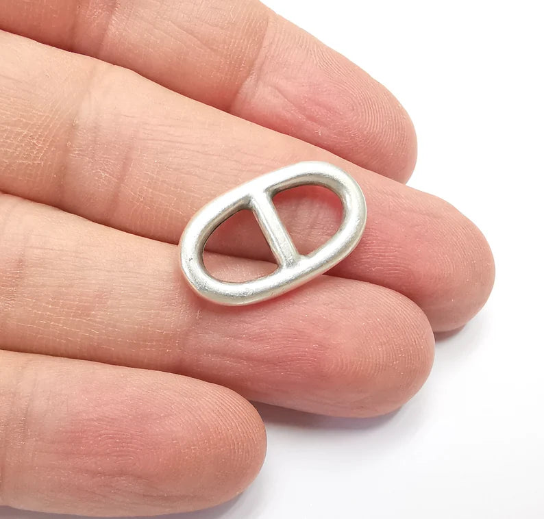 5 Two Hole Connector Antique Silver Plated Oval Findings (23x13mm) G29401