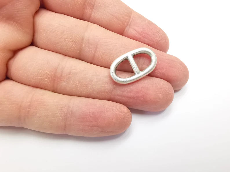 5 Two Hole Connector Antique Silver Plated Oval Findings (23x13mm) G29401