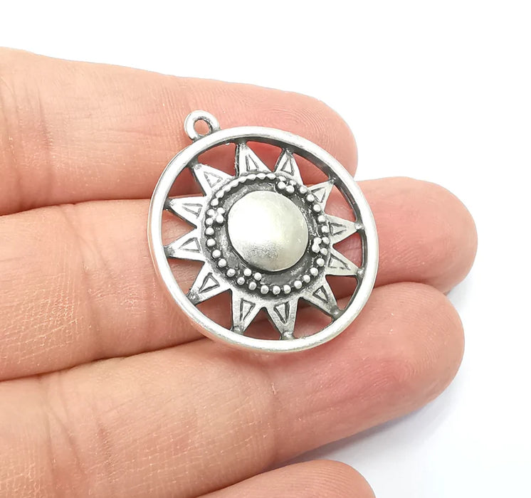 Sun Charm, Antique Silver Plated Charms (33x29mm) G29403