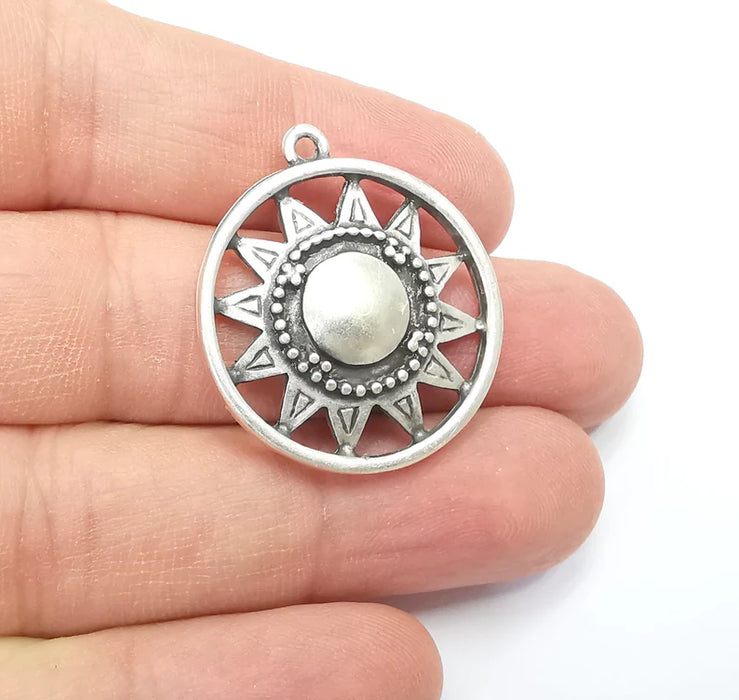 Sun Charm, Antique Silver Plated Charms (33x29mm) G29403