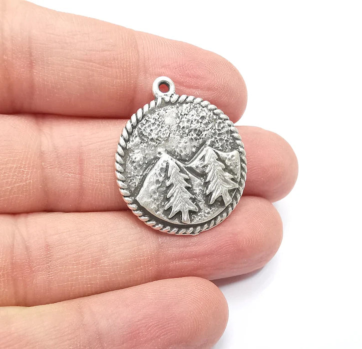 Mountain Tree Landscape Charms Pendant Antique Silver Plated Charms (30x26mm) G29405