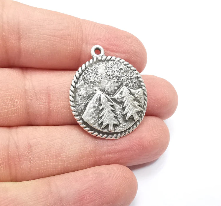 Mountain Tree Landscape Charms Pendant Antique Silver Plated Charms (30x26mm) G29405