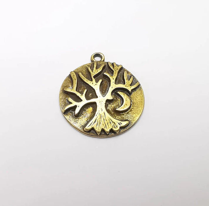 Tree and Crescent Charms Pendant Antique Bronze Plated Charms (28x25mm) G29407