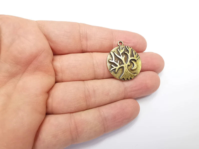 Tree and Crescent Charms Pendant Antique Bronze Plated Charms (28x25mm) G29407