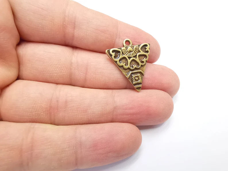 2 Unique Triangle Bronze Charms, Antique Bronze Plated (25x22mm) G29408