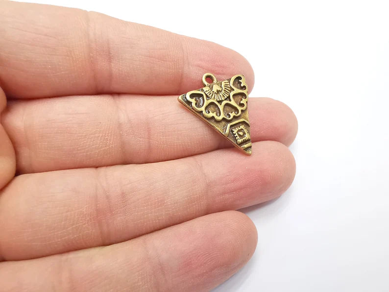 2 Unique Triangle Bronze Charms, Antique Bronze Plated (25x22mm) G29408
