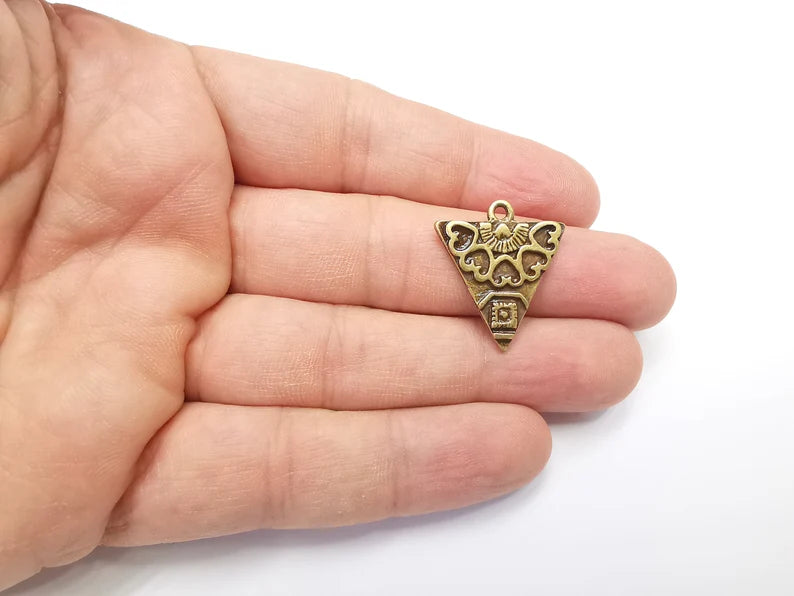 2 Unique Triangle Bronze Charms, Antique Bronze Plated (25x22mm) G29408