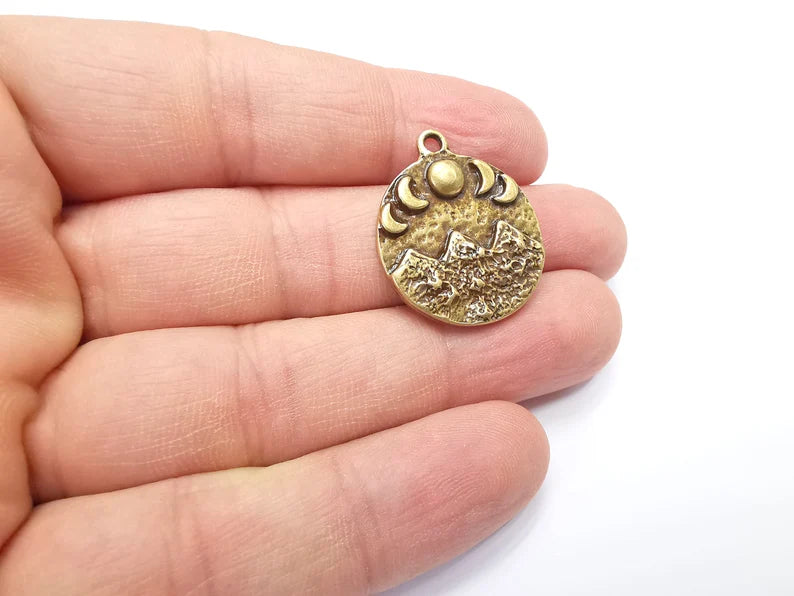 Mountain and Moon Charms The phases of the Moon Charms Pendant Antique Bronze Plated Charms (28x24mm) G29409