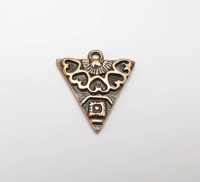 2 Unique Triangle Copper Charms, Antique Copper Plated (25x22mm) G29412