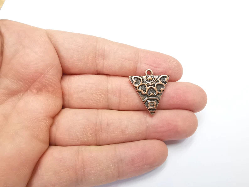 2 Unique Triangle Copper Charms, Antique Copper Plated (25x22mm) G29412