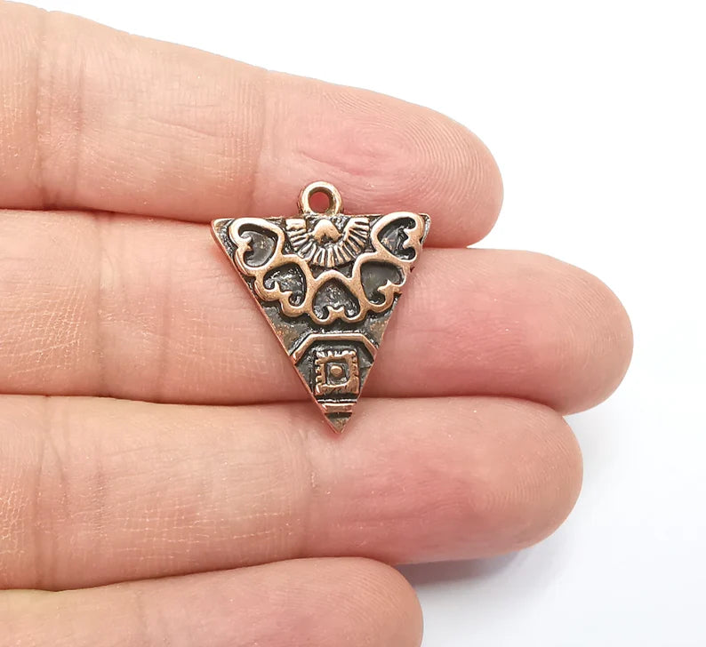 2 Unique Triangle Copper Charms, Antique Copper Plated (25x22mm) G29412