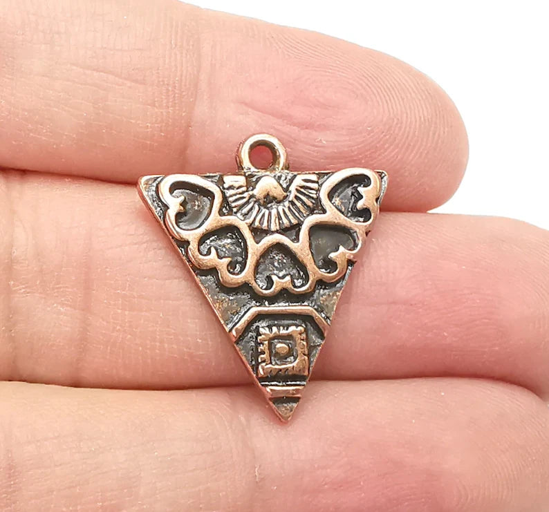 2 Unique Triangle Copper Charms, Antique Copper Plated (25x22mm) G29412