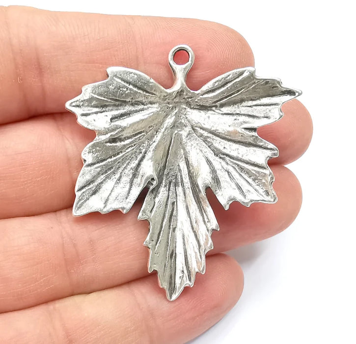 Leaf Pendant Charms Antique Silver Plated Charms (44mm) G29136