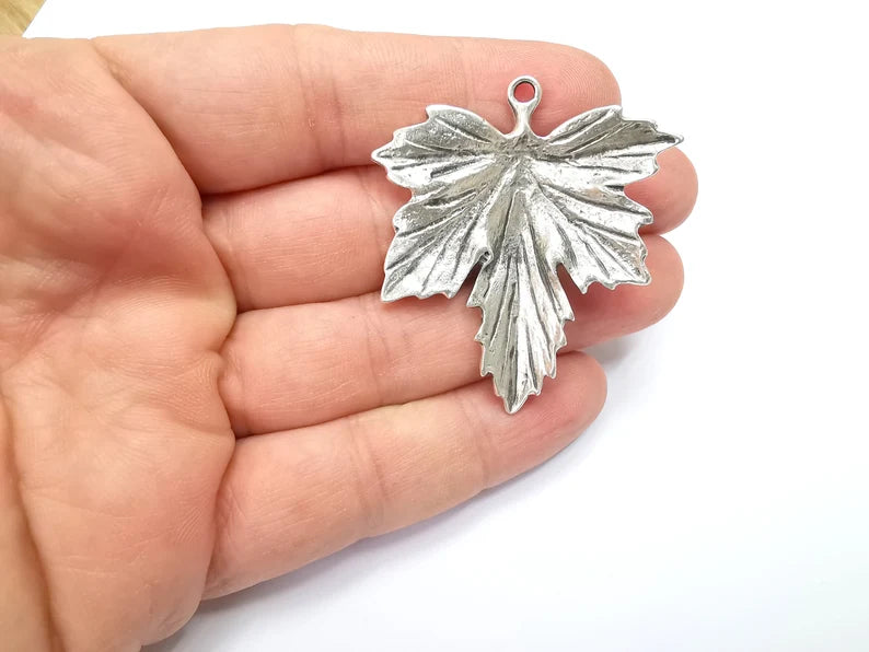 Leaf Pendant Charms Antique Silver Plated Charms (44mm) G29136