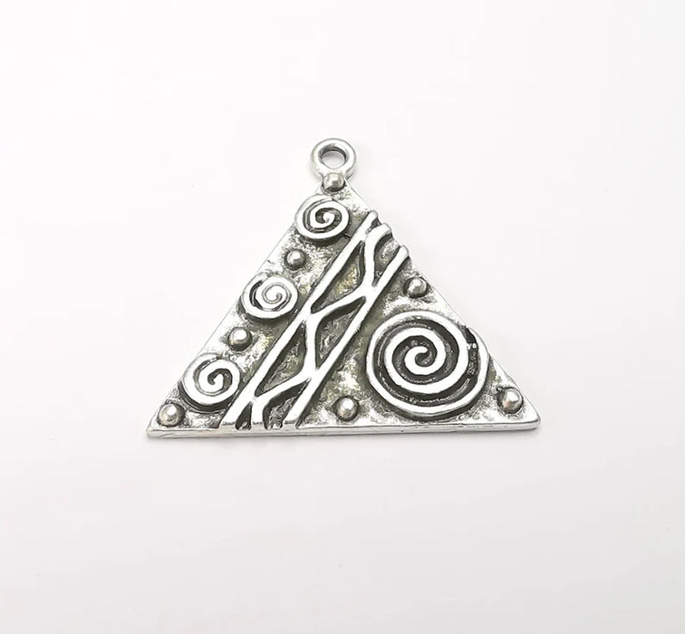 Unique Triangle Silver Charms, Antique Silver Plated (31mm) G29146