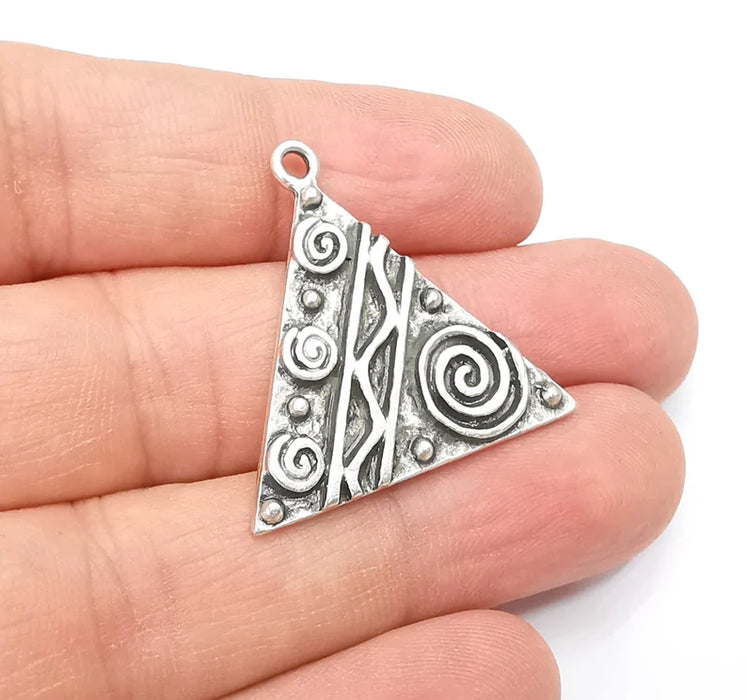 Unique Triangle Silver Charms, Antique Silver Plated (31mm) G29146