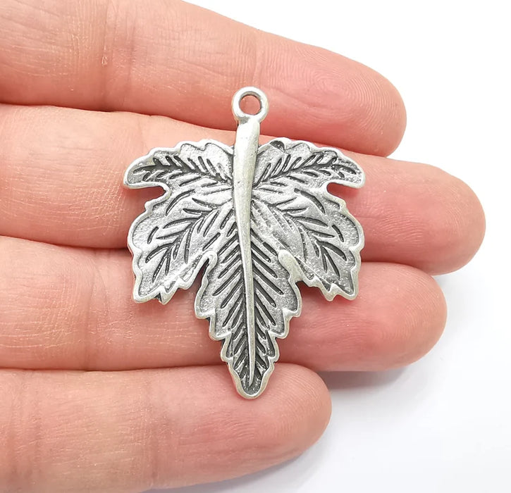 Leaf Pendant Charms Antique Silver Plated Charms (44x35mm) G29152