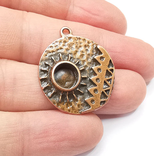 Antique Copper Charms Pendant Bezel, Resin Blank, inlay Mounting, Mosaic Frame Cabochon Base, Antique Copper Plated (8mm) G29158