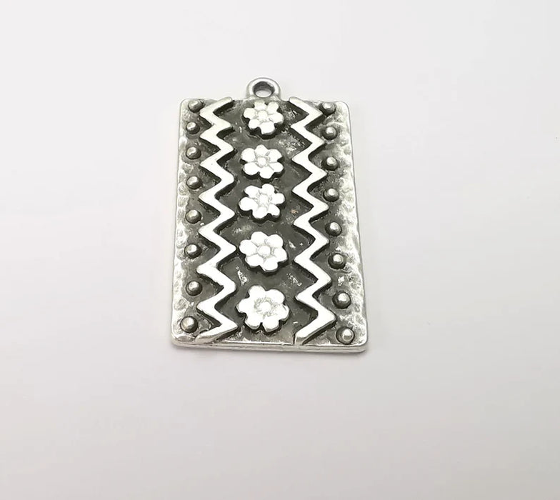 Flower Motif Charms, Antique Silver Plated (35x20mm) G29159