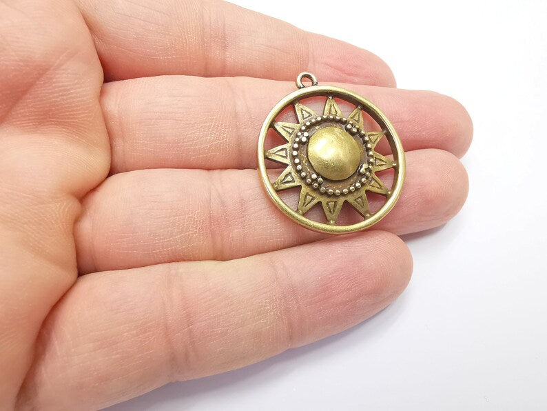 Sun Charm, Antique Bronze Plated Charms (33x29mm) G29420