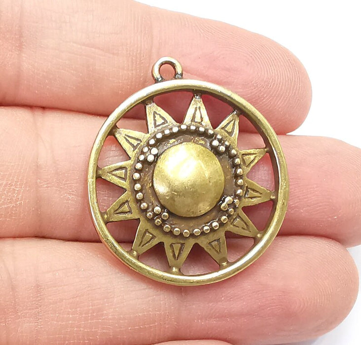 Sun Charm, Antique Bronze Plated Charms (33x29mm) G29420