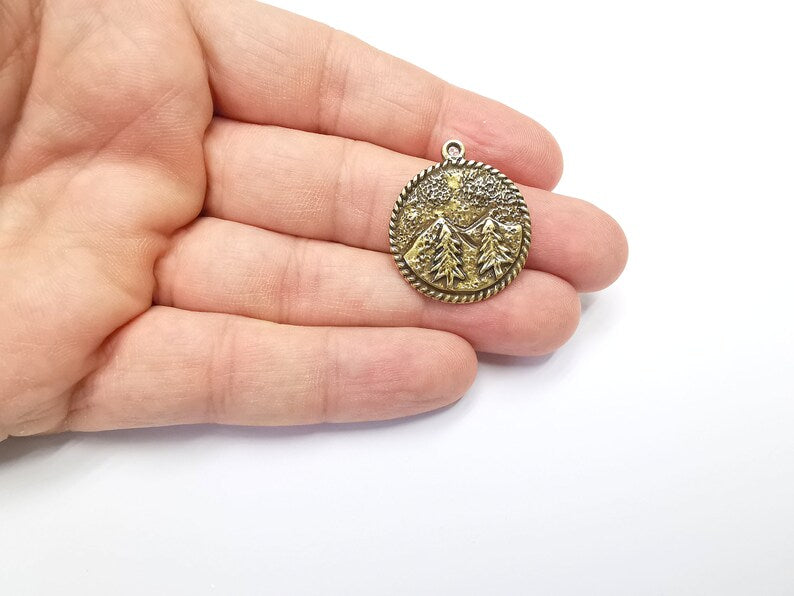 Mountain Tree Landscape Charms Pendant Antique Bronze Plated Charms (30x26mm) G29421