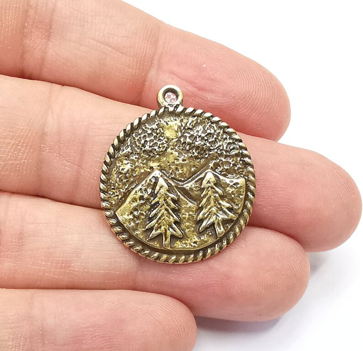 Mountain Tree Landscape Charms Pendant Antique Bronze Plated Charms (30x26mm) G29421