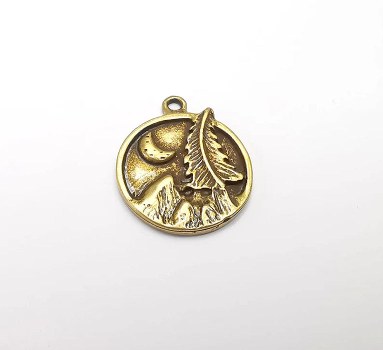 Mountain Tree and Crescent Charms Landscape Tree Moon Charms Pendant Antique Bronze Plated Charms (28x24mm) G29423